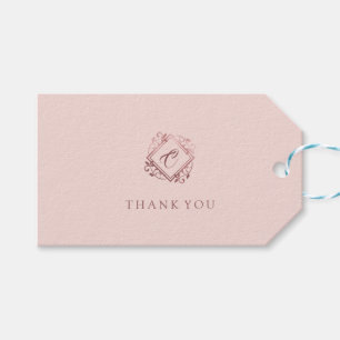 Etiqueta Para Presente Elegante Rosa Moderno, Monograma Rosa Dourado, Obr