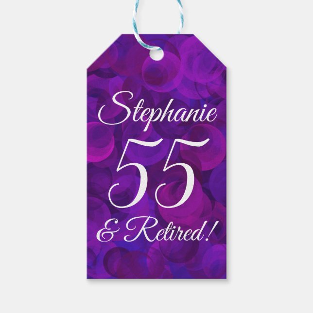 Etiqueta Para Presente Elegante Roxo 55 e Aposentadoria Aposentado (Frente)