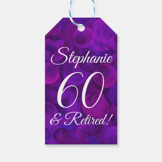 Etiqueta Para Presente Elegante Roxo 60 e Aposentadoria Aposentada (Frente)
