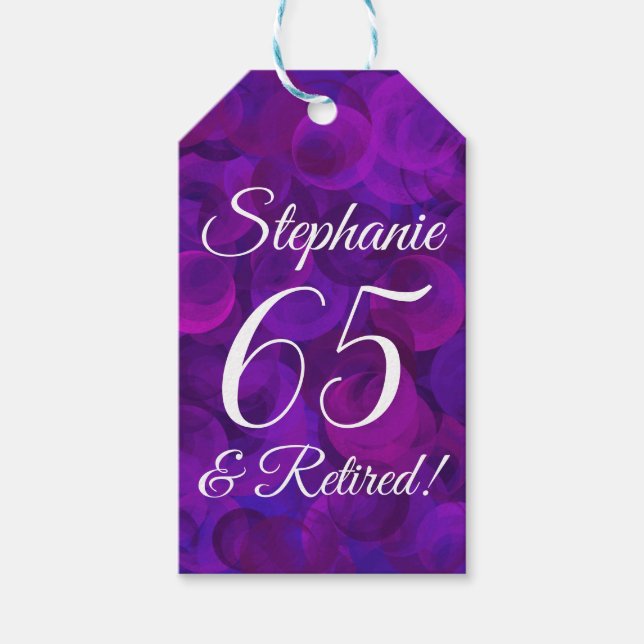 Etiqueta Para Presente Elegante Roxo 65 e Aposentadoria Aposentada (Frente)