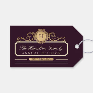 Etiqueta Para Presente Elegante Sindicato Anual da Família Dourada Burgun