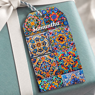 Etiqueta Para Presente Elegante talavera mexicana azulejos vermelhos amar