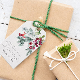 Etiqueta Para Presente Elegante Vegetação de Inverno em Aquarela com Frut