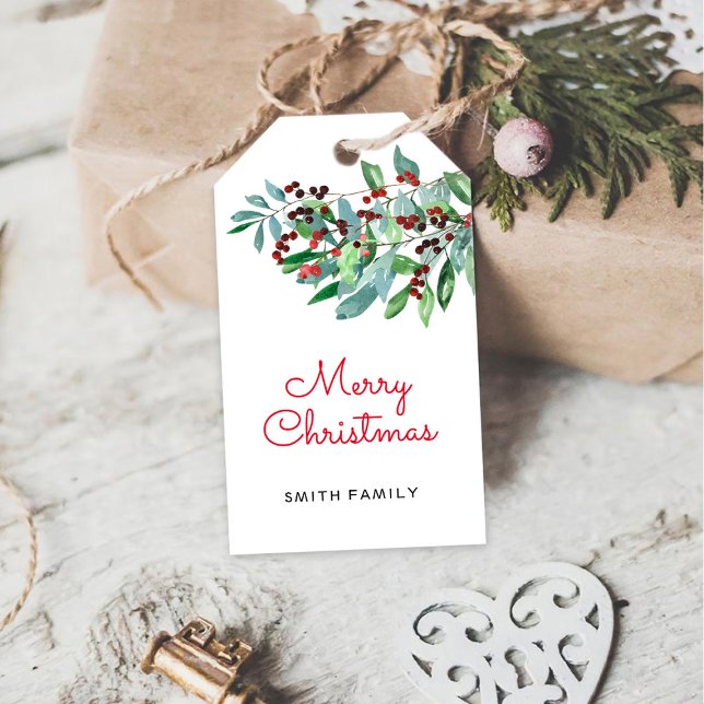 Etiqueta Para Presente Elegante Verde Natal Alegre (Criador carregado)