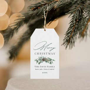 Etiqueta Para Presente Elegante Verde Natal Nome da Família