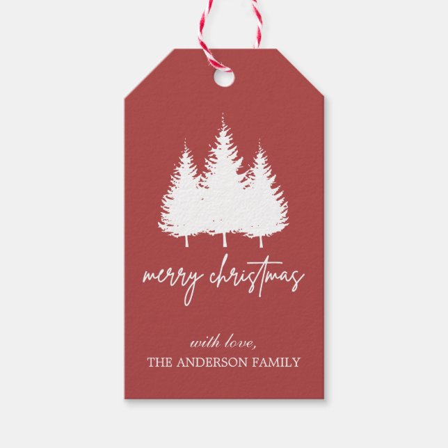 Etiqueta Para Presente Elegante, vermelho e branco, Natal personalizado (Frente)