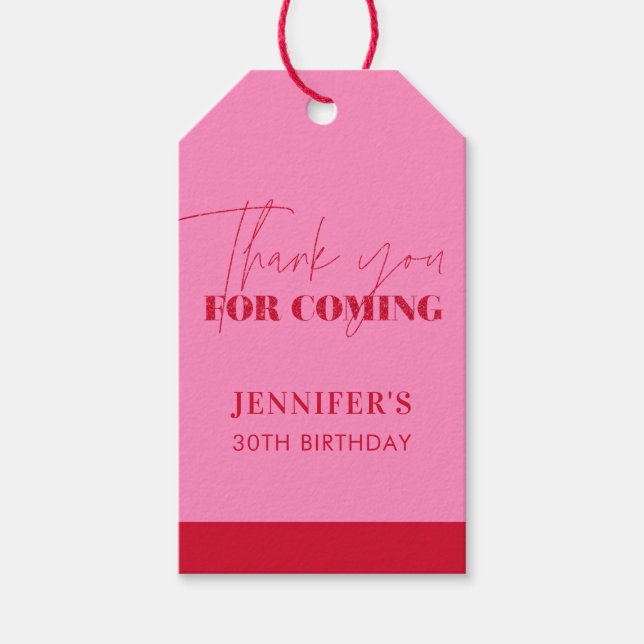 Etiqueta Para Presente Elegante Vermelho Rosa Quente Aniversário Gliter O (Frente)