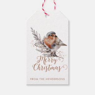 Etiqueta Para Presente Elegante Watercolor Robin Christmas Branch