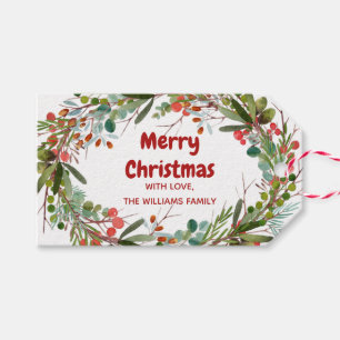 Etiqueta Para Presente Elegante Watercolor Wreath Christmas