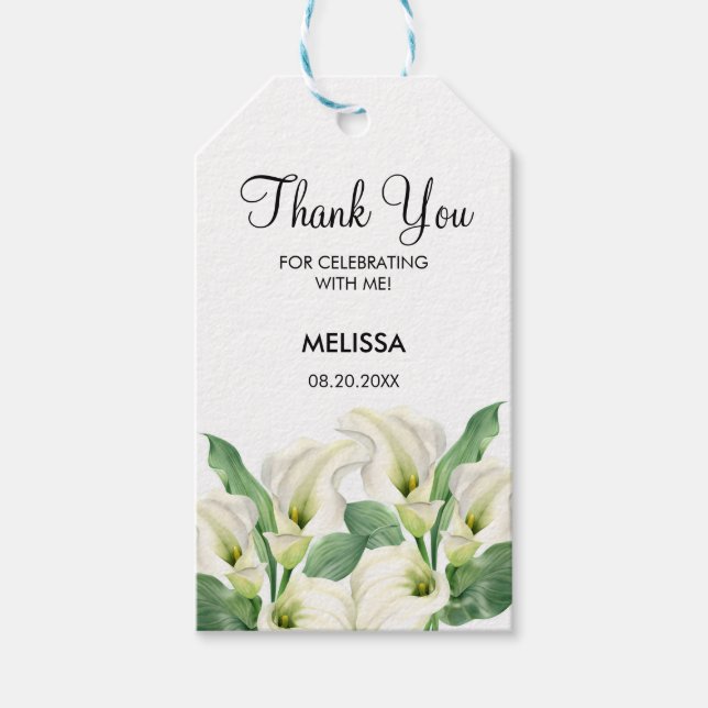 Etiqueta Para Presente Elegante White Calla Lily Floral Birthday (Frente)