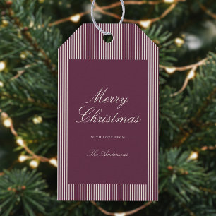 Etiqueta Para Presente Elegantes Listras de Ameixa Natal