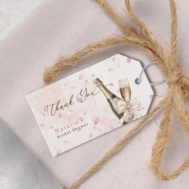 Etiqueta Para Presente Elegantes Pétalas Bolhante Chuveiro de Noiva Cartã (Elegant Petals Bubbly Bridal Shower Thank You Card Gift Tags)