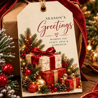 Etiqueta Para Presente Elegantes Saudações de Natal em Burgundy e Dourado