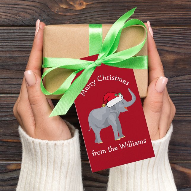 Etiqueta Para Presente Elephant Santa Hat, Cute Red Personalizado De (Criador carregado)