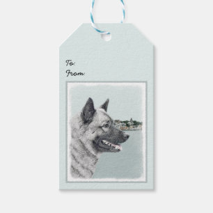 Etiqueta Para Presente Elkhound norueguês na pintura da vila - Arte cani