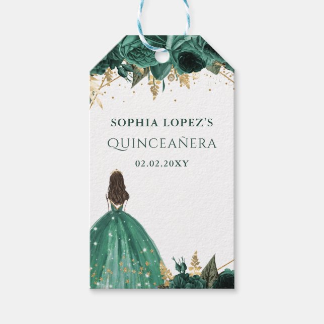 Etiqueta Para Presente Emerald Green Dourada Princesa Floral Quinceanera (Frente)
