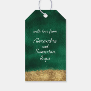 Etiqueta Para Presente Emerald Watercolor com Dourado
