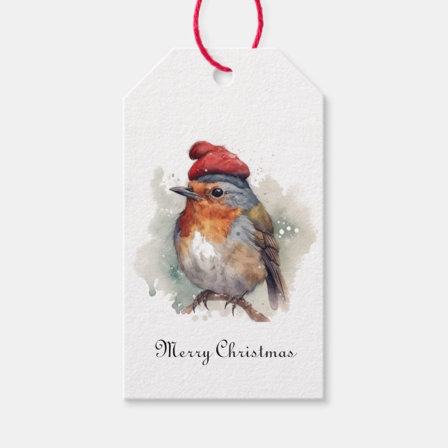 Etiqueta Para Presente Enfeite de embrulho de Natal do robin (Frente)