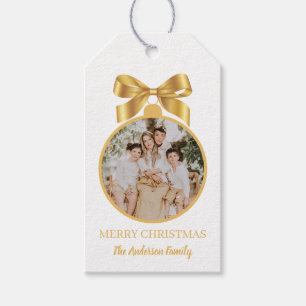 Etiqueta Para Presente Enfeite de Foto de Natal Dourado