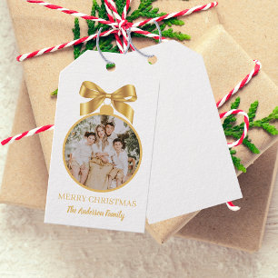 Etiqueta Para Presente Enfeite de Foto de Natal Dourado