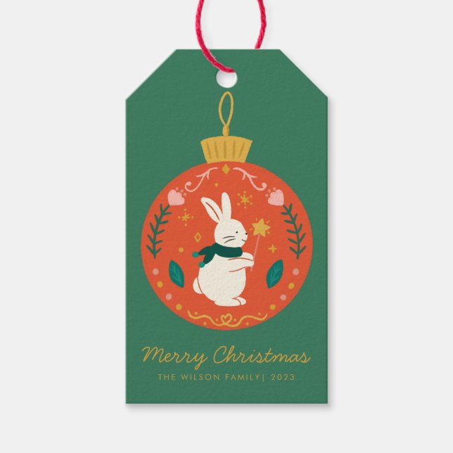 Etiqueta Para Presente Enfeite de Natal coelho em aquarela  (Frente)