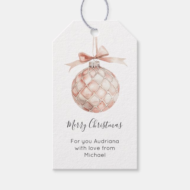 Etiqueta Para Presente Enfeite de Natal com Laço Rosa  (Frente)