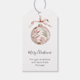 Etiqueta Para Presente Enfeite de Natal com Laço Rosa Bonito e Elegante