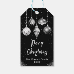 Etiqueta Para Presente Enfeite de Natal Elegante Prata e Preto