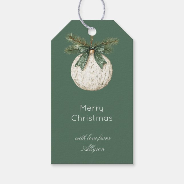 Etiqueta Para Presente Enfeite de Natal Marrom Rústico Creme Verde   (Frente)