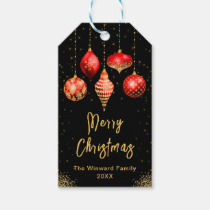 Etiqueta Para Presente Enfeite de Natal Vermelho e Dourado Elegante