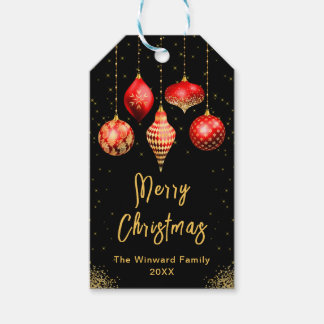 Etiqueta Para Presente Enfeite de Natal Vermelho e Dourado Elegante