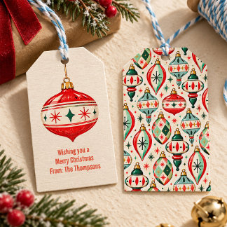 Etiqueta Para Presente Enfeite Vermelho Retro Natal Personalizado
