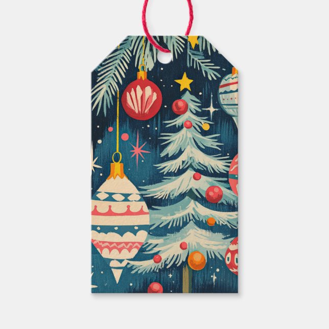 Etiqueta Para Presente Enfeites de Árvores de Natal Retrô (Frente)