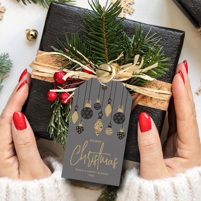 Etiqueta Para Presente Enfeites de natal chic (Chic Merry Christmas black and gray ornaments favor gift tags)