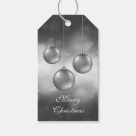 Etiqueta Para Presente Enfeites de Natal Cinza Prata em Bokeh Vermelho