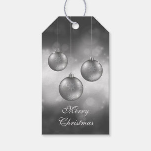 Etiqueta Para Presente Enfeites de Natal Cinza Prata em Bokeh Vermelho