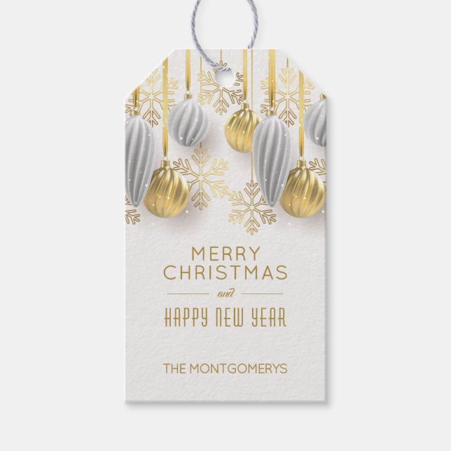 Etiqueta Para Presente Enfeites de Natal de Ouro e Prata  (Frente)