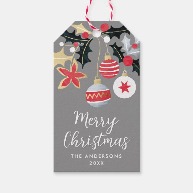 Etiqueta Para Presente Enfeites de natal Dourados e Silver Modernos (Frente)