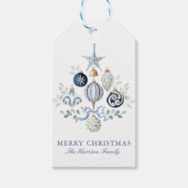 Etiqueta Para Presente Enfeites de Natal em Aquarela Azul