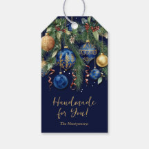 Enfeites de Natal em Ouro e Azul Feitos à Mão para