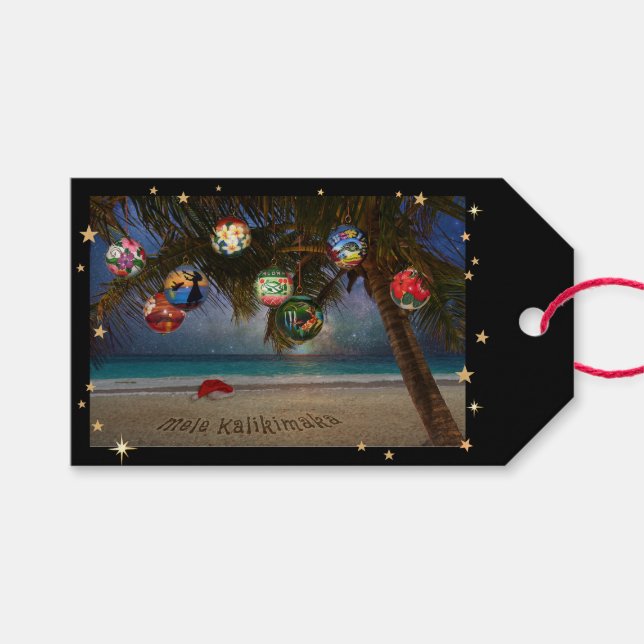 Etiqueta Para Presente Enfeites de natal tropicais (Frente (horizontal))