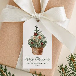 Etiqueta Para Presente Enfeites Rústicos de Natal Árvore Creme Férias