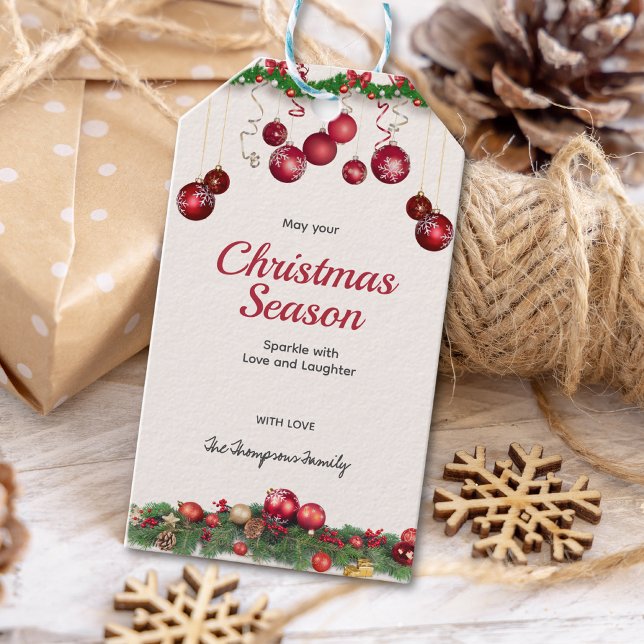 Etiqueta Para Presente Enfeites Vermelhos Brilhantes Natal Moderno (Criador carregado)