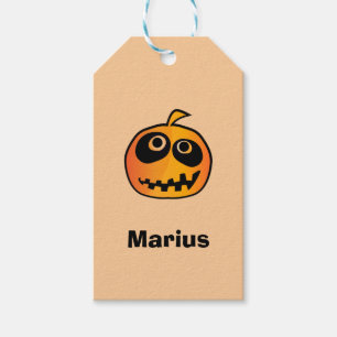 Etiqueta Para Presente Engraçado Cartocado Laranja Halloween Pumpkin Face