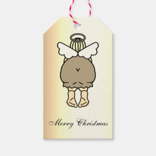 Etiqueta Para Presente Engraçado Chubby Angel Dourado Efeito Feliz Natal