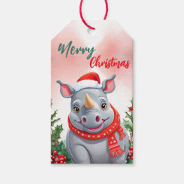 Etiqueta Para Presente Engraçado Feliz Natal Wreath Cute Rhino papais noe