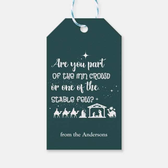 Etiqueta Para Presente Engraçado Natal Cristão Natividade Verde (Frente)