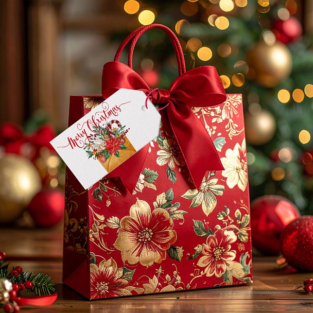 Etiqueta Para Presente Envelope floral de Natal alegre (Criador carregado)