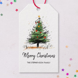 Etiqueta Para Presente Esboço de Árvore de Natal Moderna Fofa
