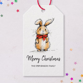 Etiqueta Para Presente Esboço de Coelho Bonito de Natal Alegre